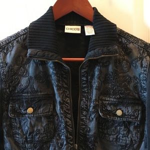 Chico’s black cotton moto sweater-coat sz 0